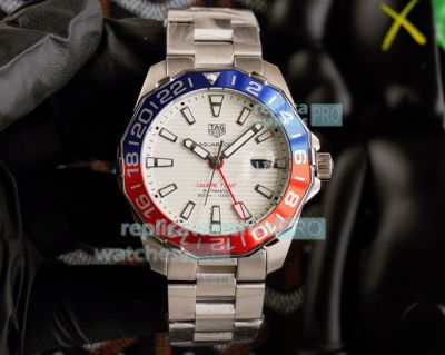 Copy Tag Heuer Aquaracer Calibre 7 GMT Watch White Dial Blue & Red Bezel